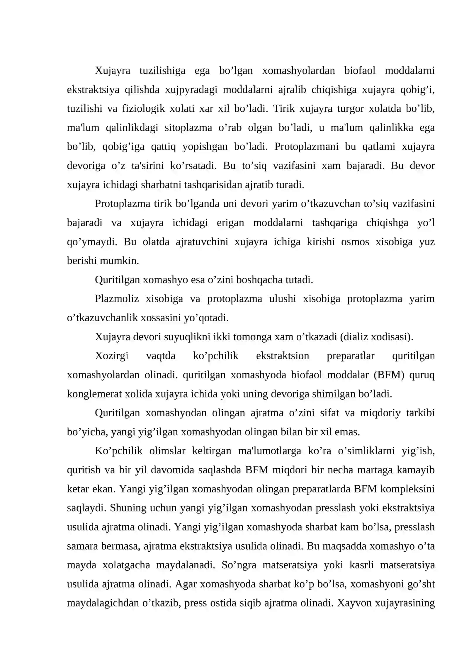 Biofaol moddalarni xom ashyodan ekstraktsiya kilishni nazariy asoslari 4