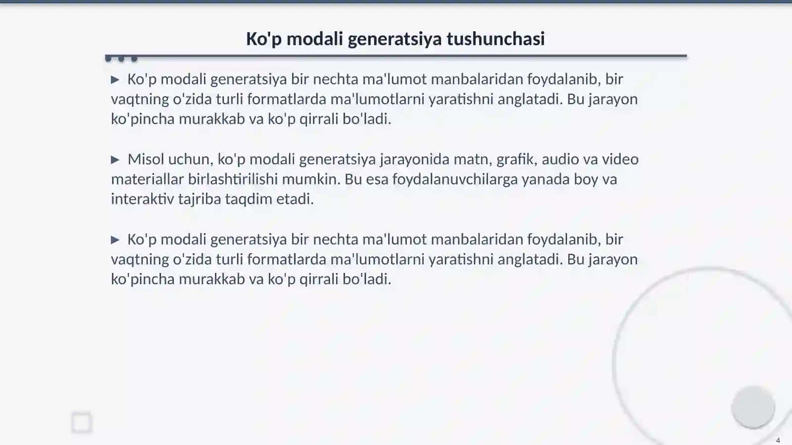 Bir modali va koʻp modali generatsiya shartlari 4