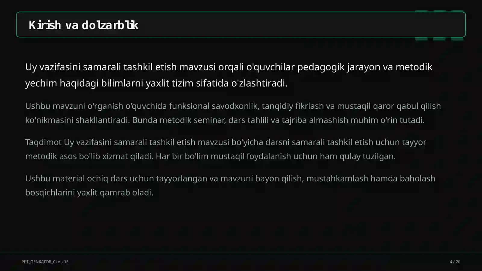 Uy vazifasini samarali tashkil etish 4