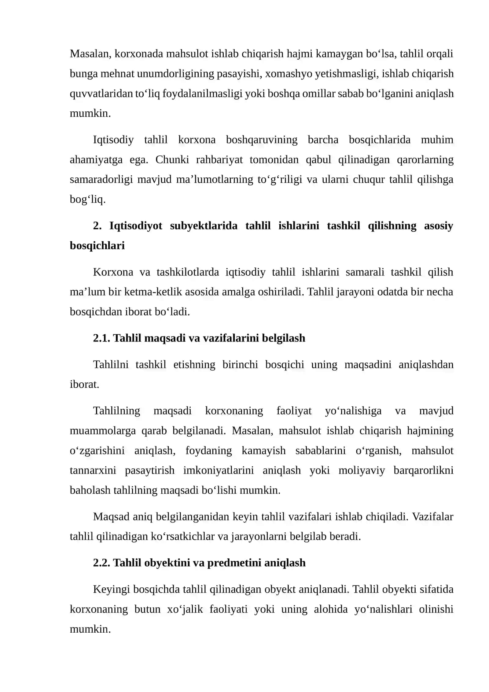 IQTISODIYOT SUBYEKTLARIDA TAHLIL ISHLARINI TASHKIL QILISH BOSQICHLARI 4