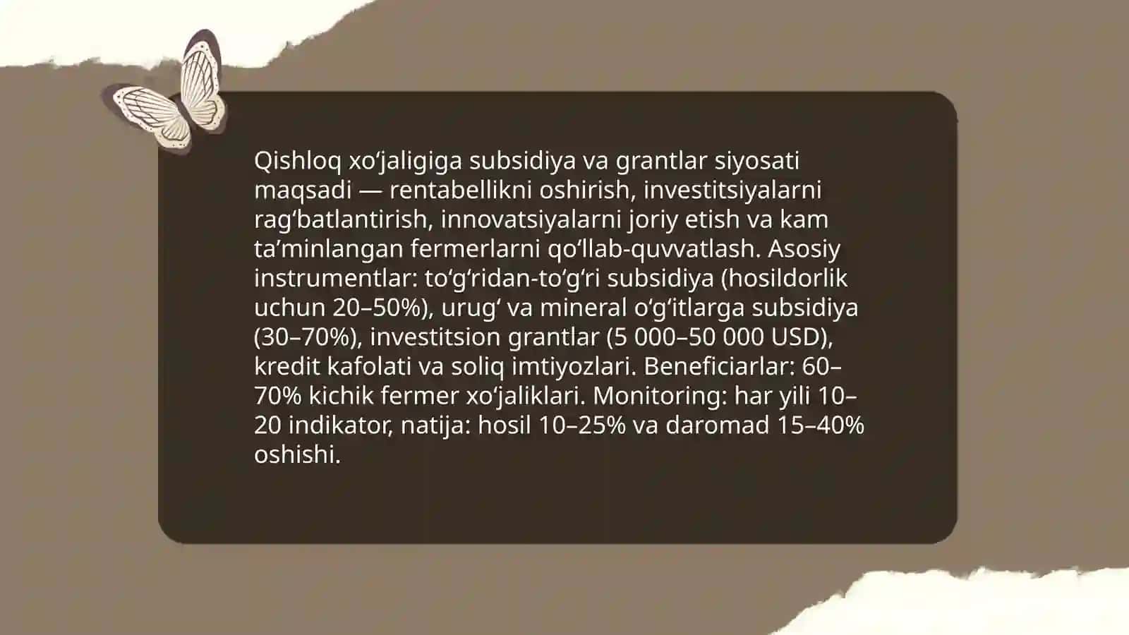 Agrar sohani rivojlantirishning iqtisodiy siyosati 4