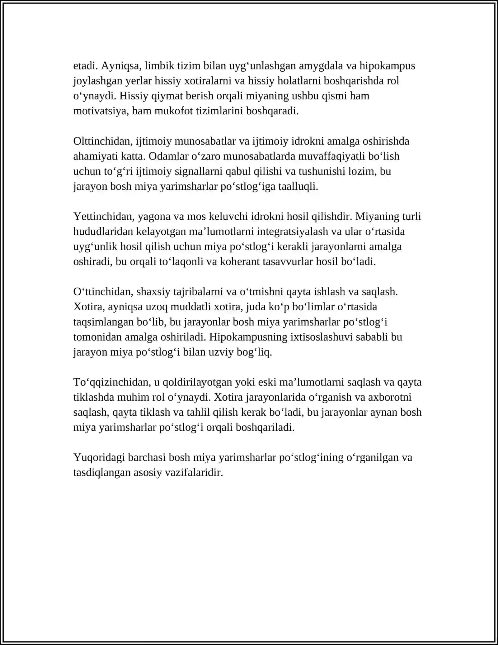 Bosh miya yarimsharlar po‘stlogʻining fiziologiyasi 4