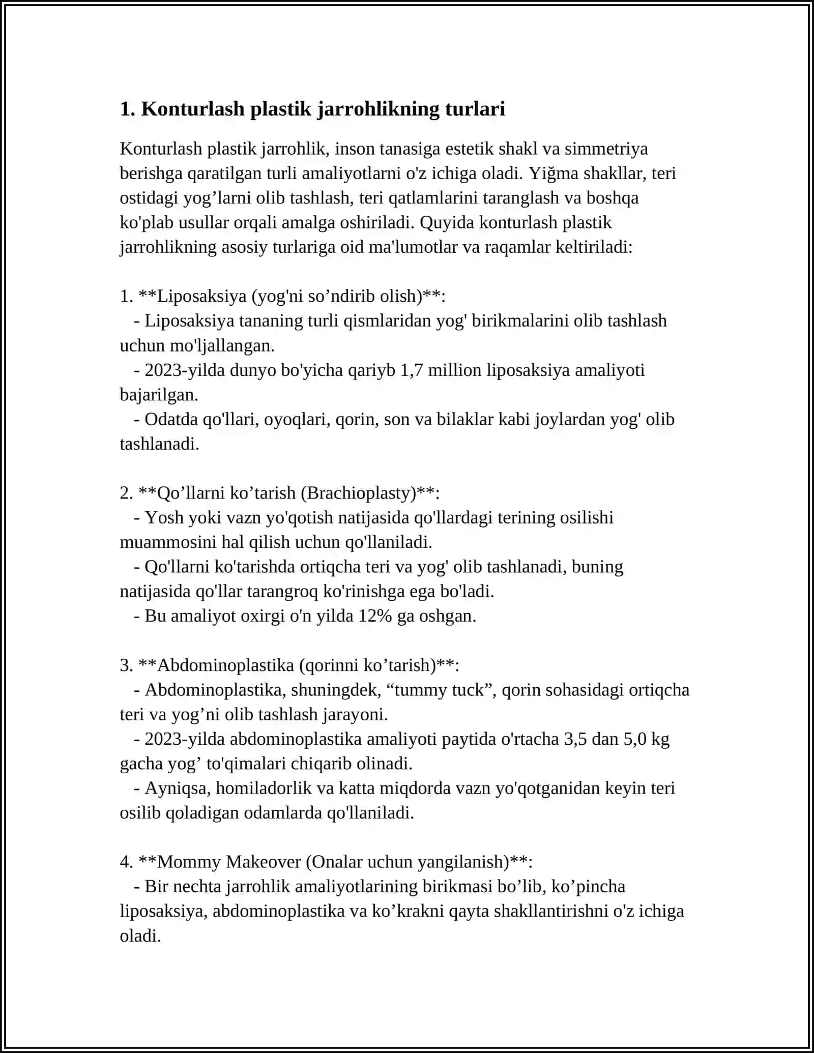 MUSTAQIL ISH: ESTETIK XIRURGIYADA KONTURLI PLASTIK OPERATSIYALAR. QANDLI DIABET XIRURGIK ASORATLARI 4