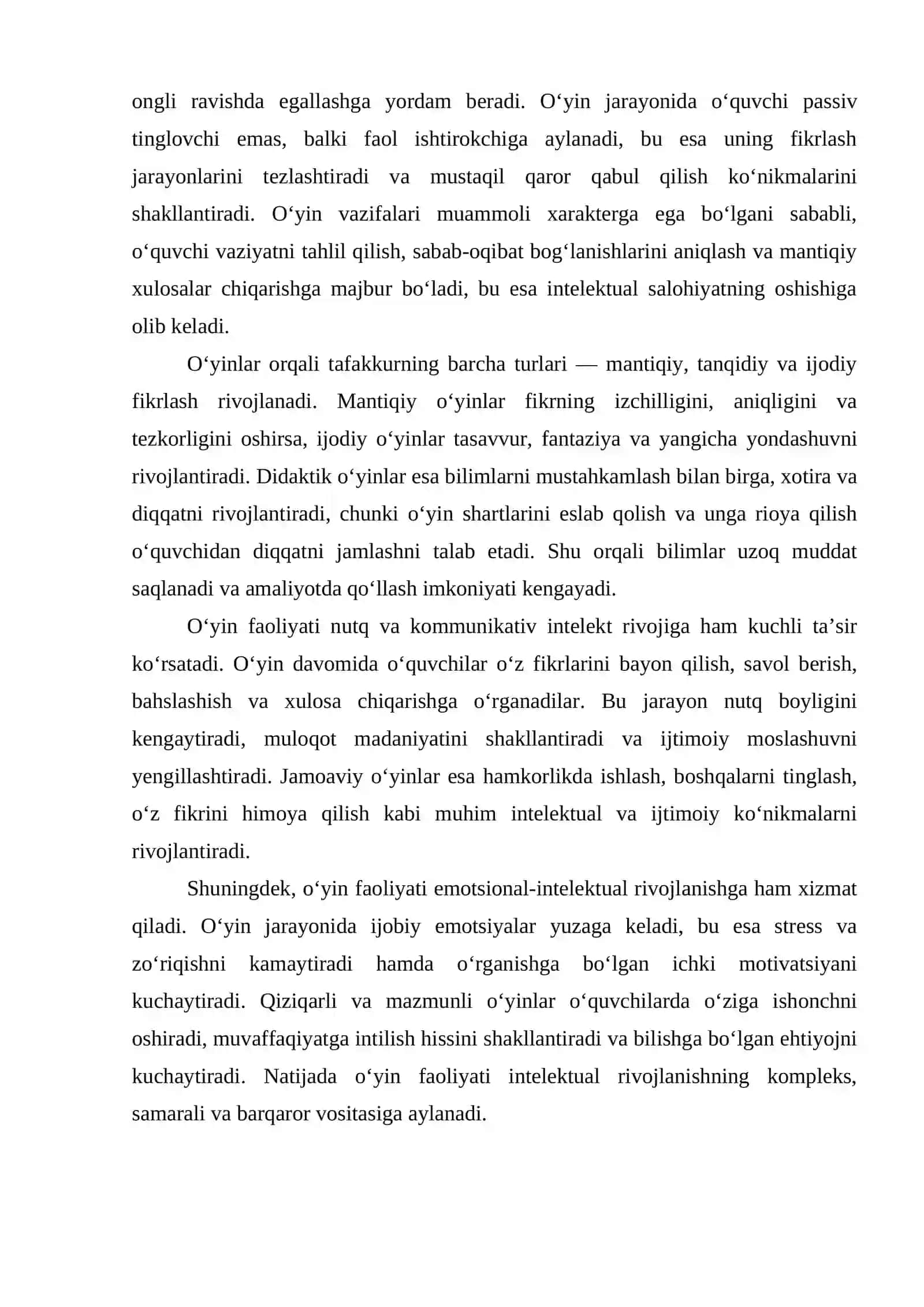 Intellektual qobilyatlarni rivojlantirish uchun o'yinlardan foydalanish 4