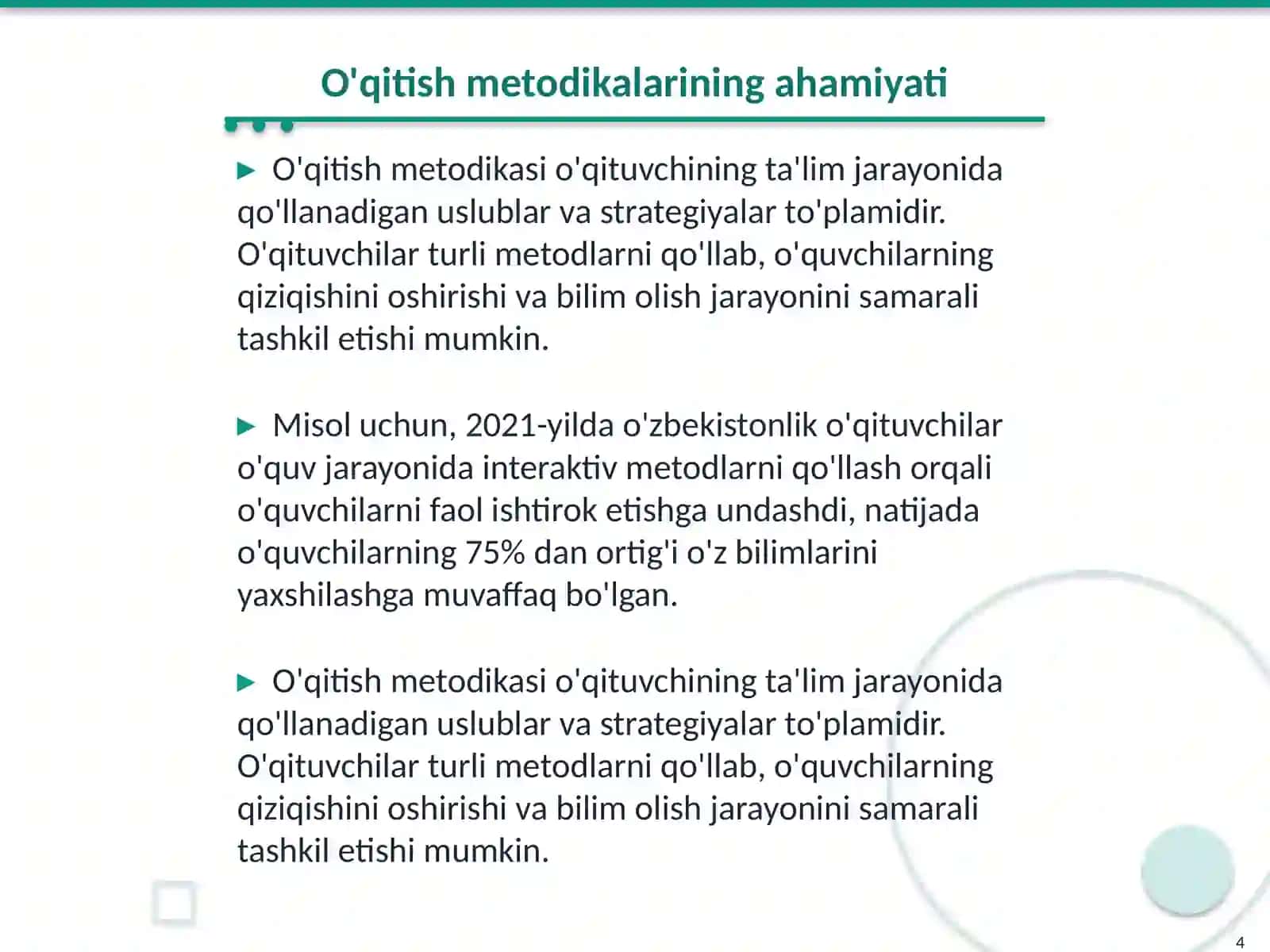 O'qituvchining pedagogik mahorati 4