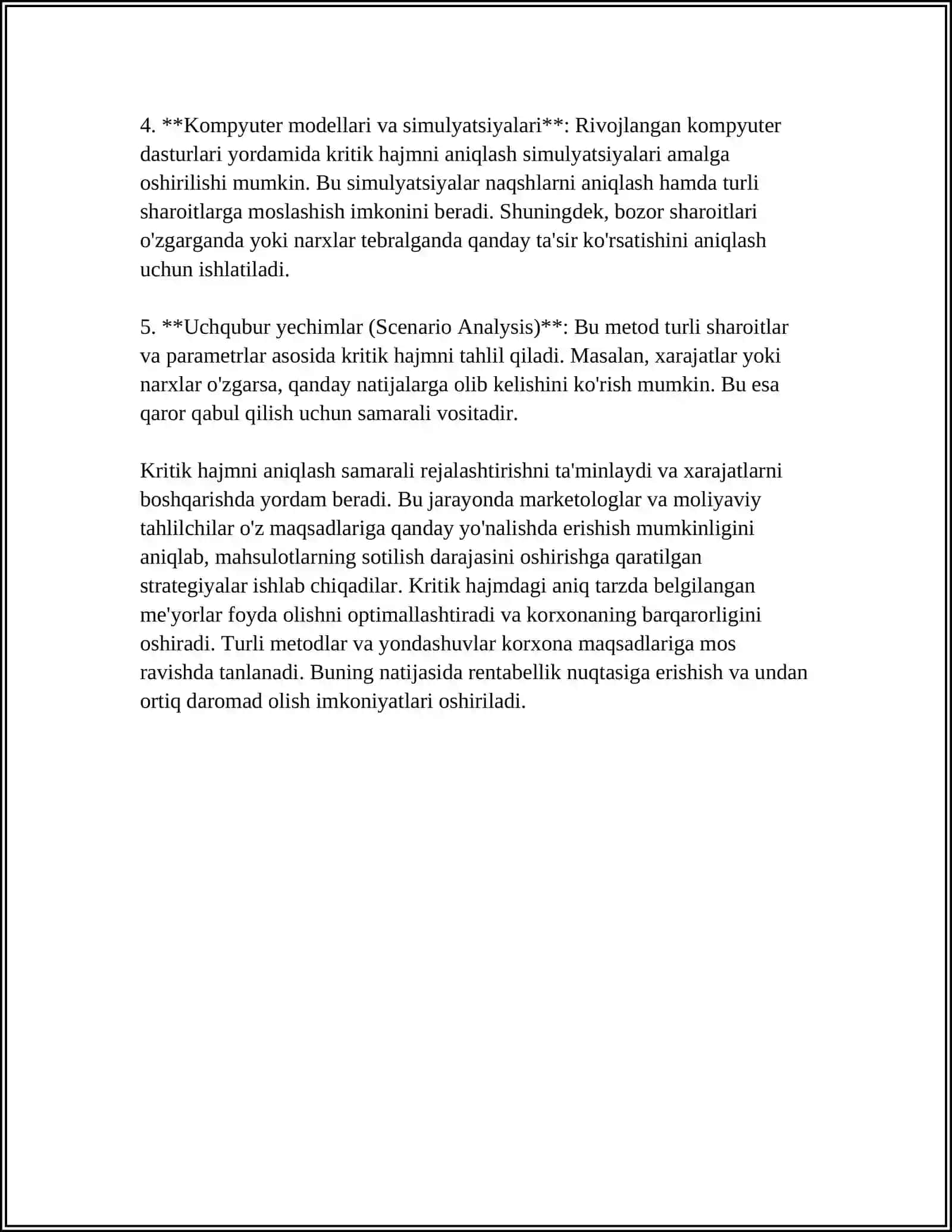 MAXSULOT (ISH, XIZMAT)LARNING KRITIK HAJM DARAJASI VA UNING OMILLI TAHLILI 4