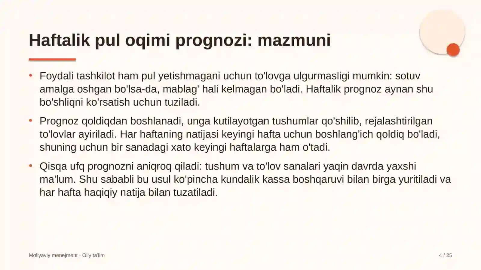dam olish maskanlarida haftalik pul oqimi prognozini tuzish 9434 4