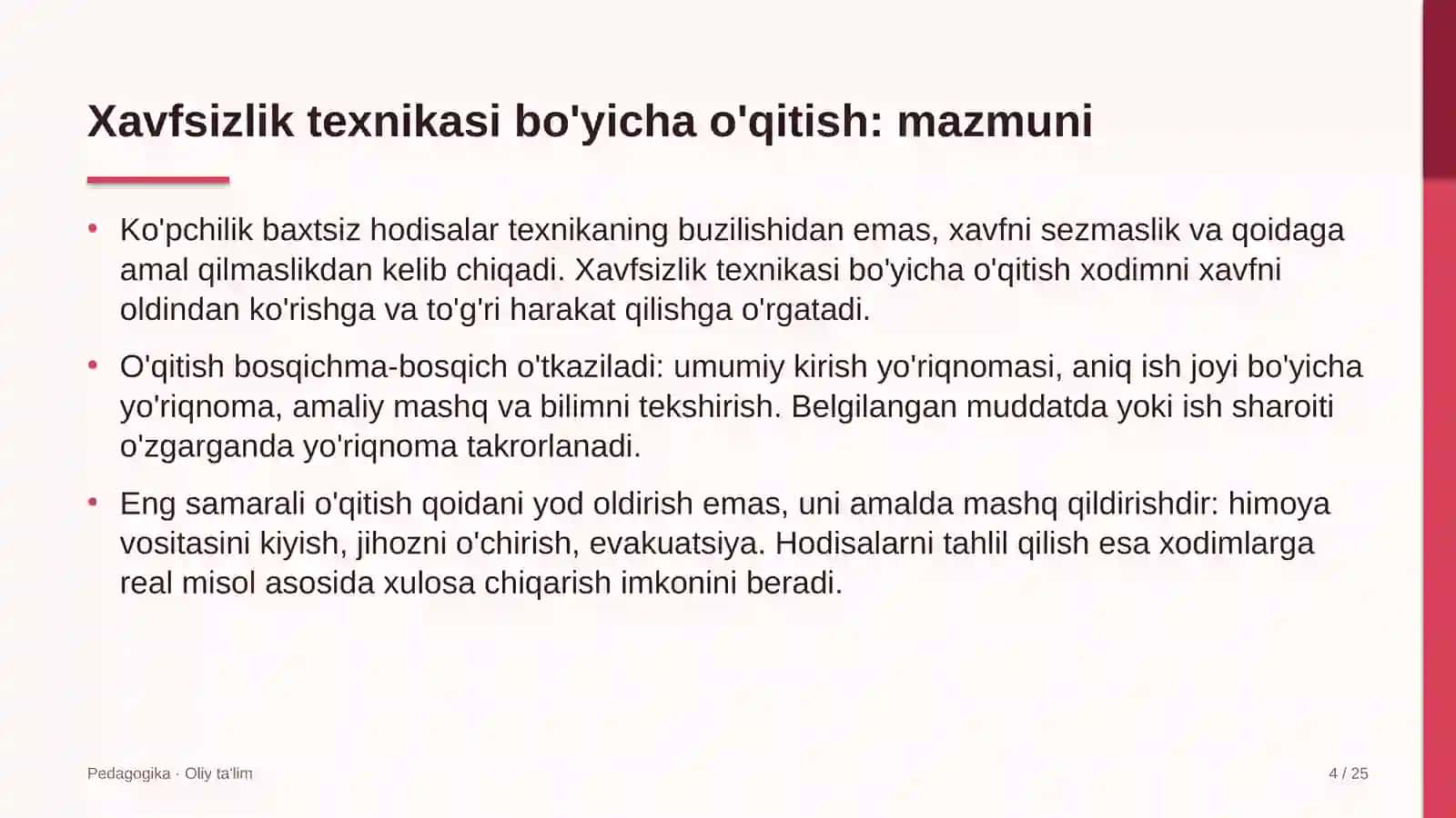 nonvoyxonalarda xavfsizlik texnikasi bo'yicha o'qitish 4709 4