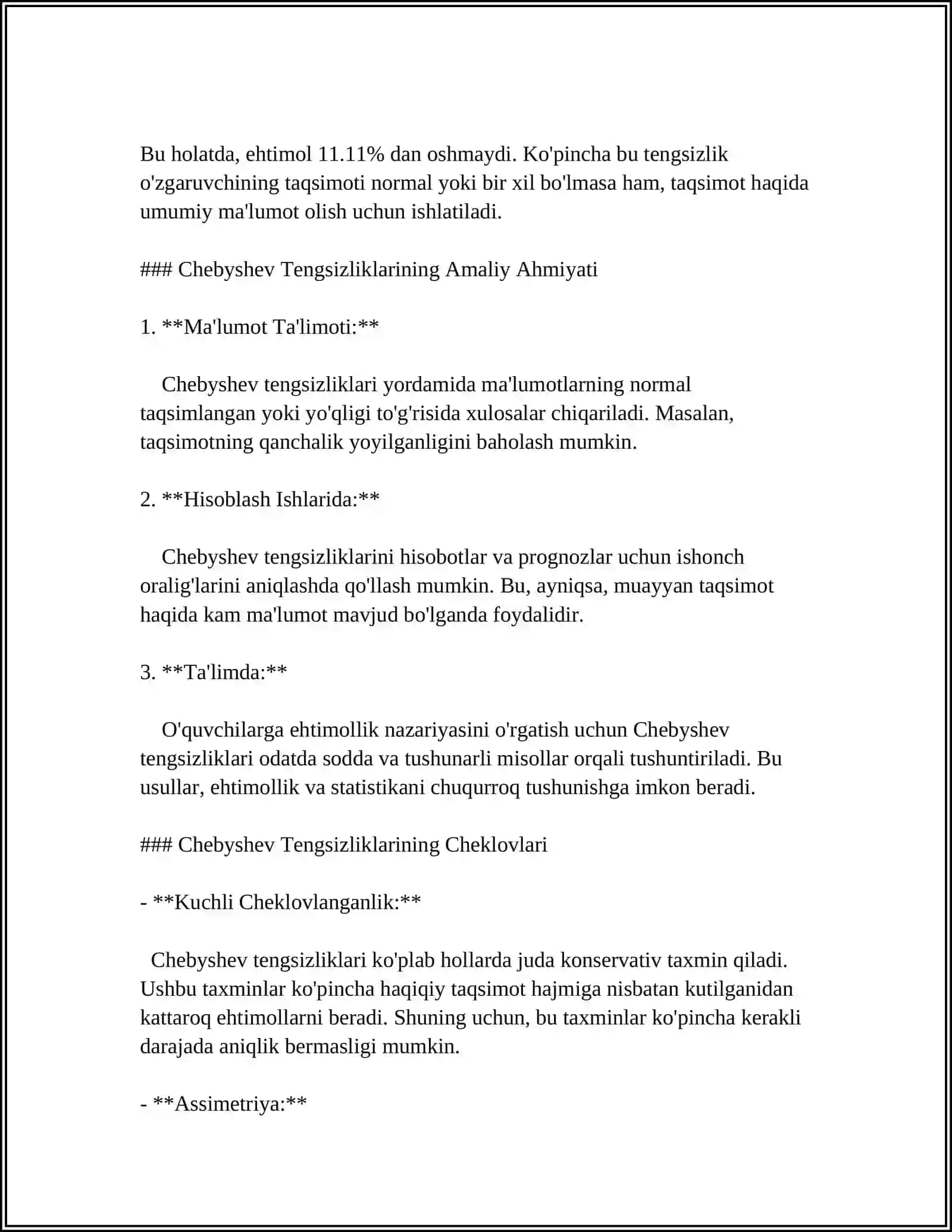 MUSTAQIL ISH Mavzu: CHEBISHEV TENGSIZLIGI 4