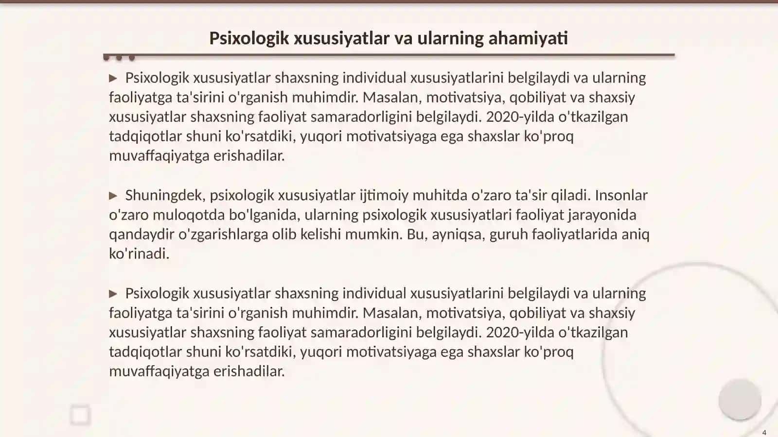 Faoliyat tuzilishi psixologik xususiyatlarini tadqiq etish 4