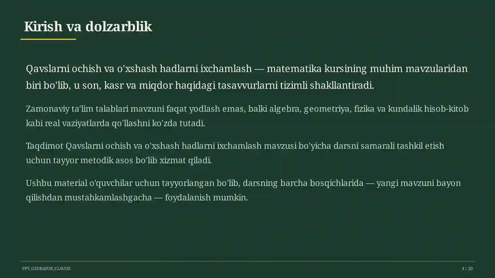 Qavslarni ochish va o'xshash hadlarni ixchamlash (6-sinf) 4