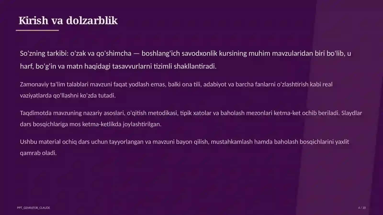 So'zning tarkibi: o'zak va qo'shimcha (3-sinf) 4
