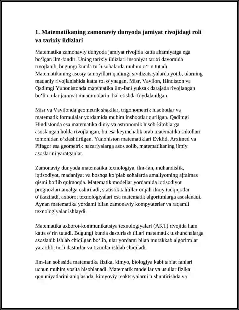 MATEMATIKANING ZAMONAVIY DUNYODA JAHON MADANIYATI VA TARIXIDA JUMLADAN GUMANITAR FANLARDAGI OʻRNI 4