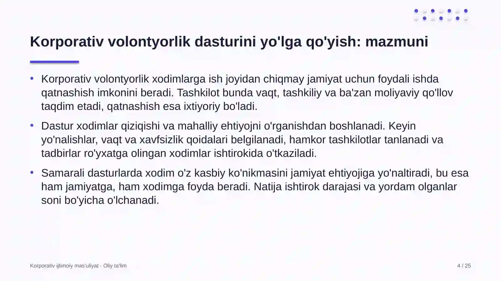 Davlat korxonalarida korporativ volontyorlik dasturini yo'lga qo'yish 4