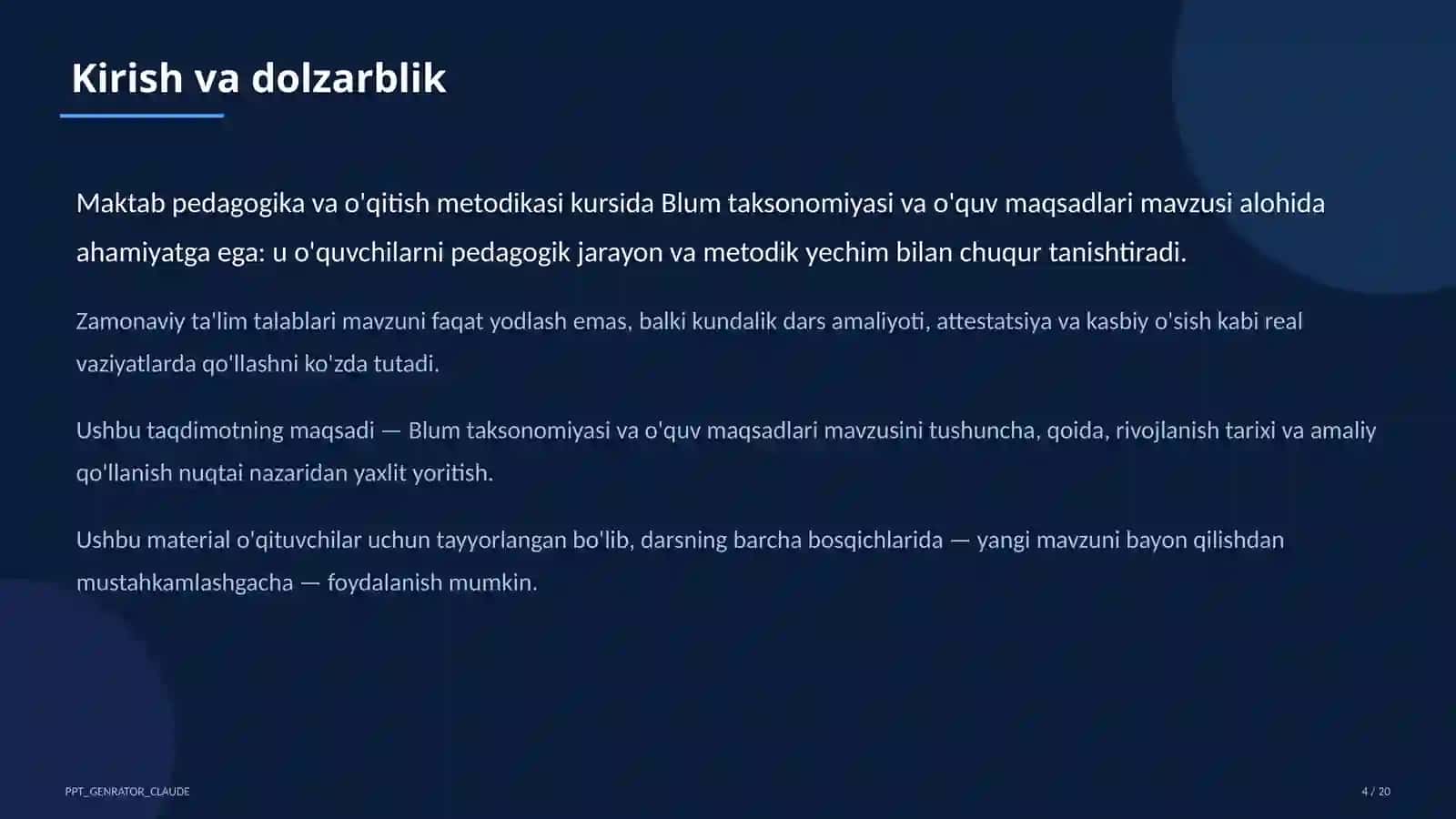 Blum taksonomiyasi va o'quv maqsadlari 4