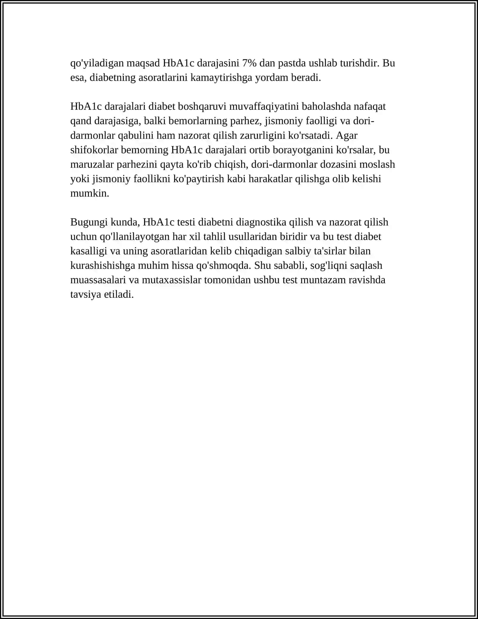 GLIKOZILLANGAN GEMOGLOBIN VA ALBUMIN, ULARNI UZLUKSIZ GIPERGLIKEMIYANI DIAGNOSTIKA QILISHDA QOʻLLANILISHI 4