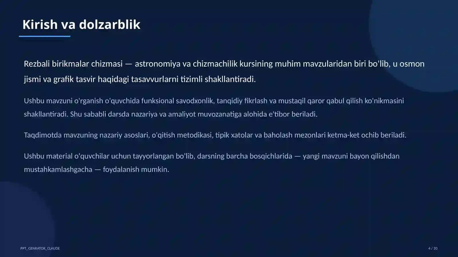 Astronomiya va chizmachilik (8–11) — o'quvchilar uchun 4