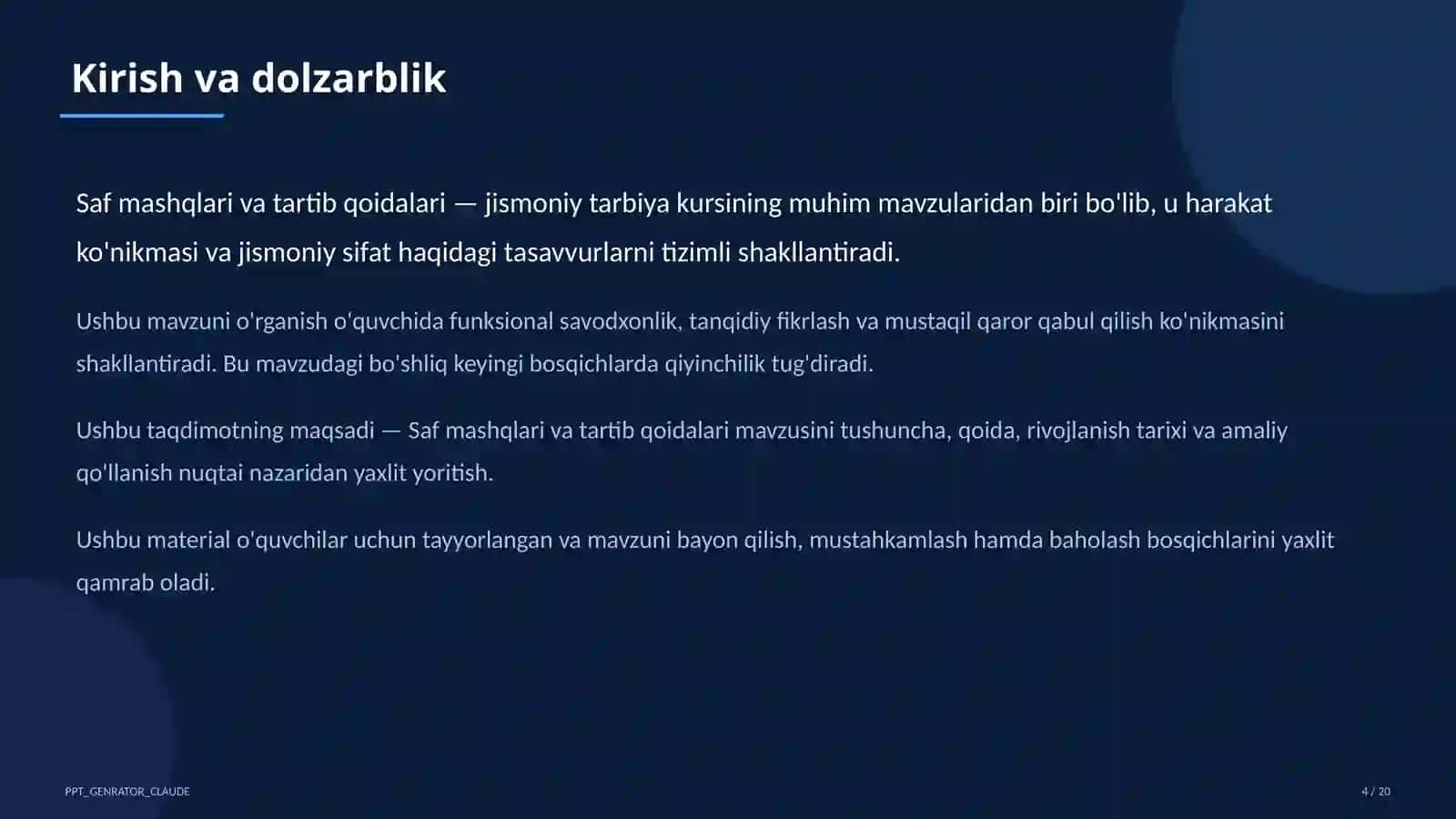 Saf mashqlari va tartib qoidalari (1-sinf) 4
