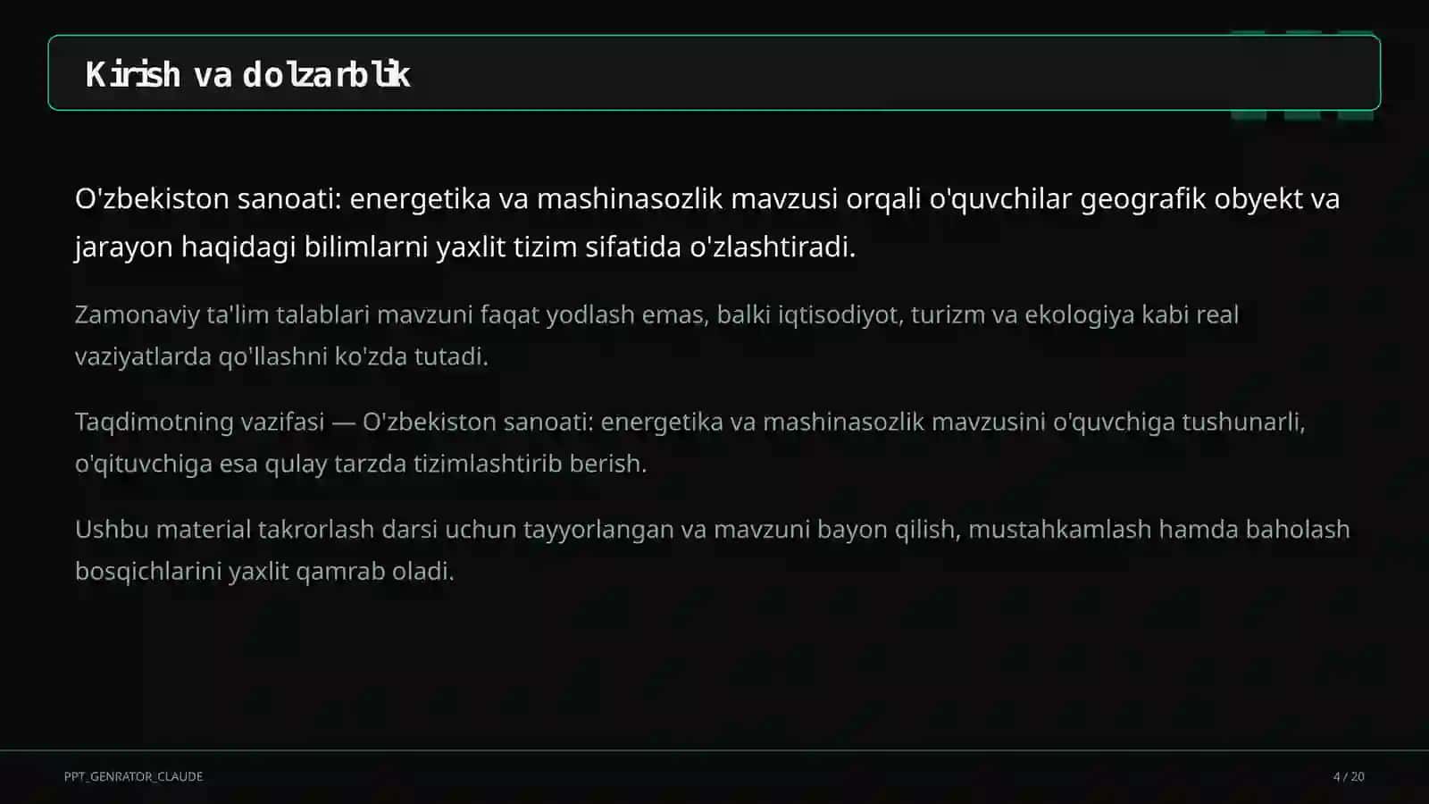 O'zbekiston sanoati: energetika va mashinasozlik (9-sinf) 4