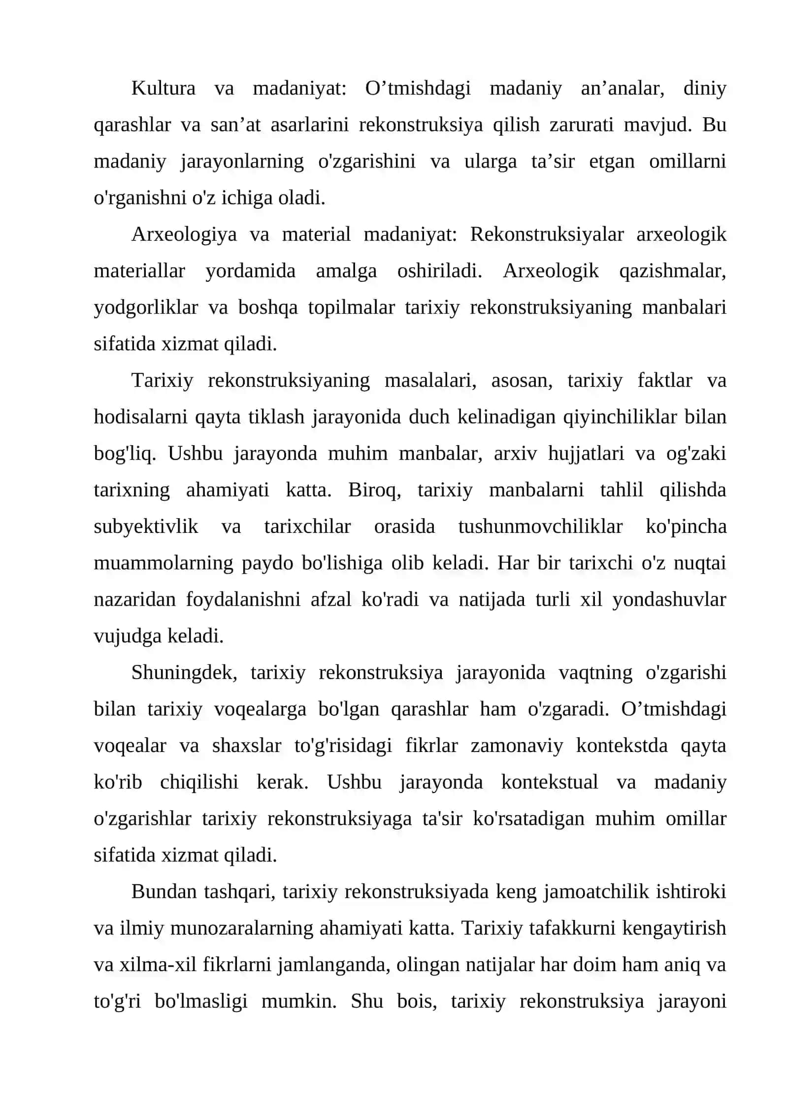 Tarixiy Rekonstruksia masalalari, tushunchalari hamda tadqiqot uslublari va manbalari 4