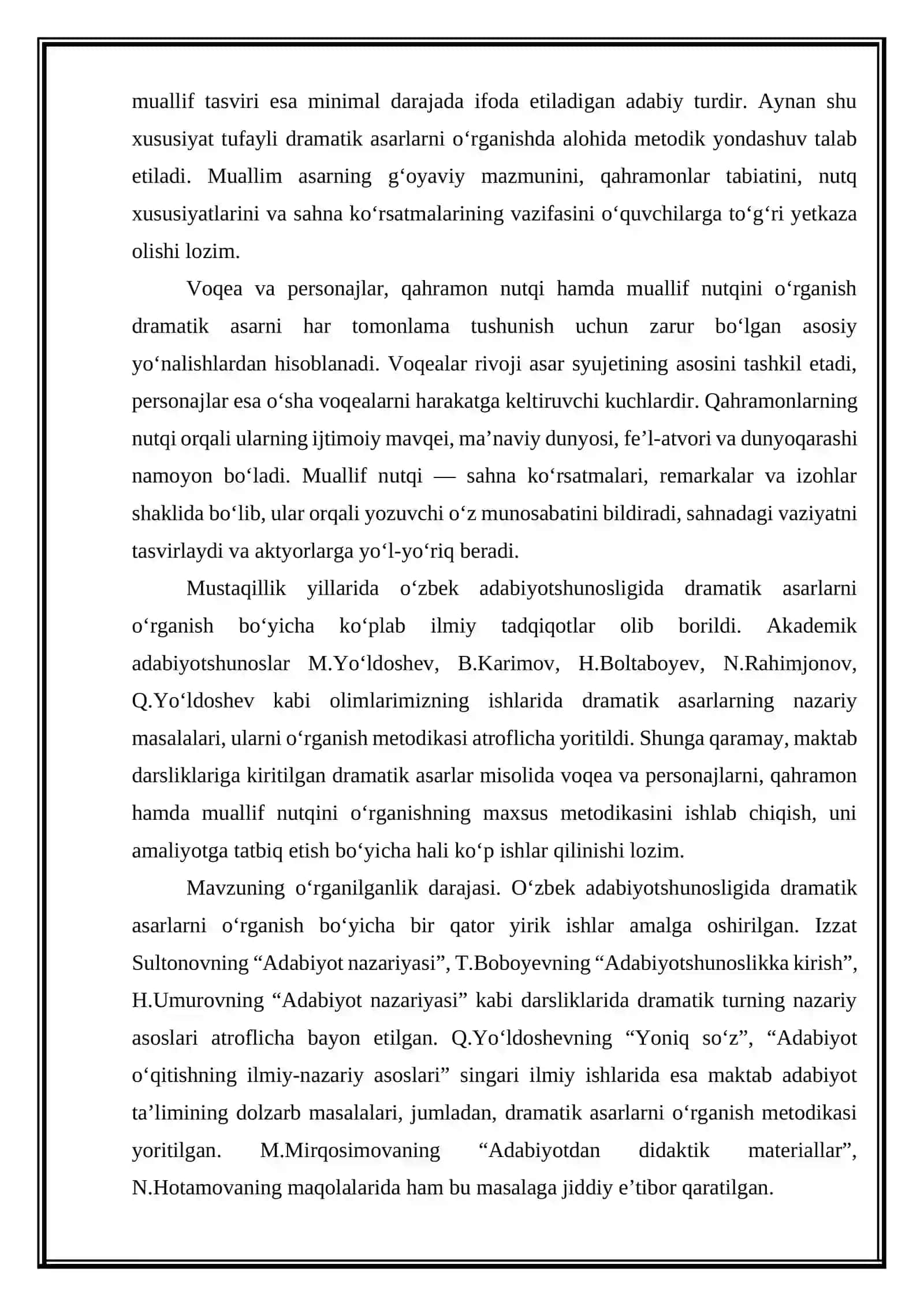 Dramatik asarlar tahlilida  voqea va personajlar  qahramon va muallif nutqini o'rganish  xususiyatlari  (Maktab darsliklariga kiritilgan asarlar misolida) 4