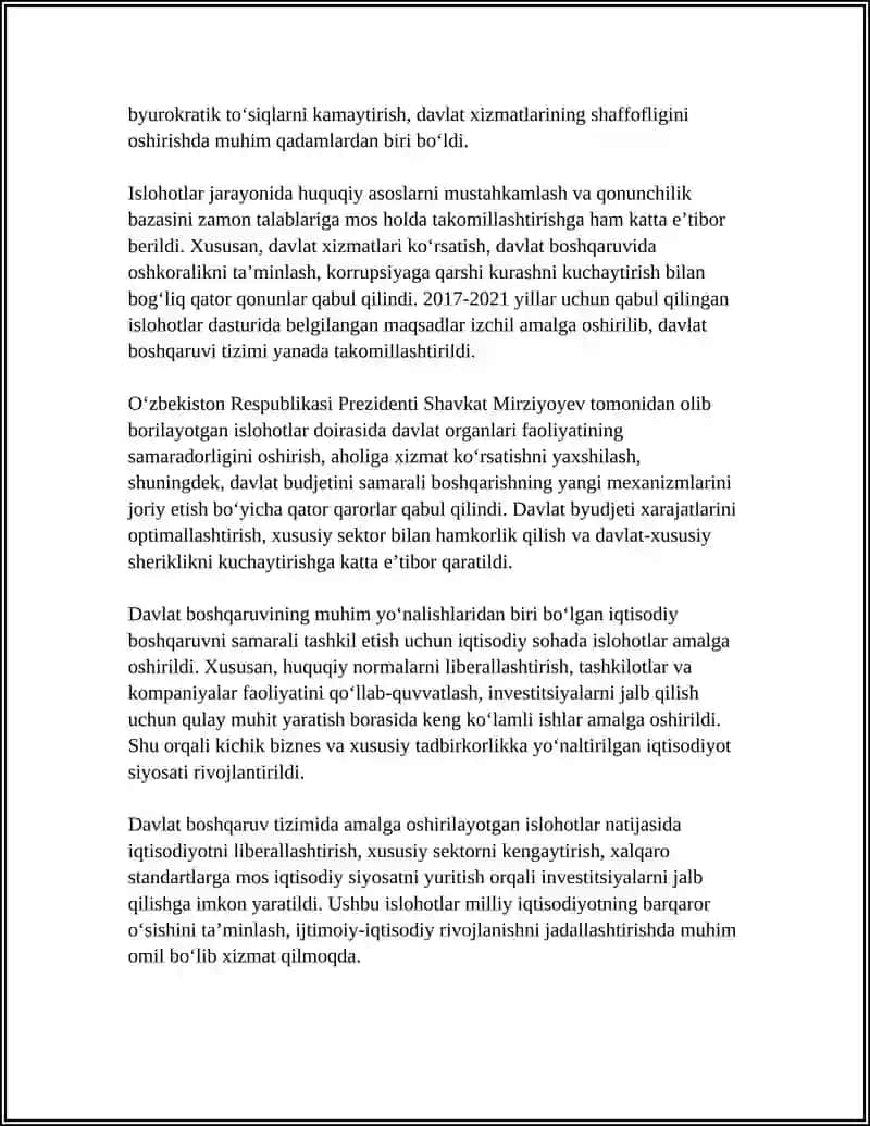 MUSTAQILLIK YILLARIDA DAVLAT BOSHQARUVI TIZIMIDA AMALGA OSHIRILAYOTGAN ISLOHOTLAR 4