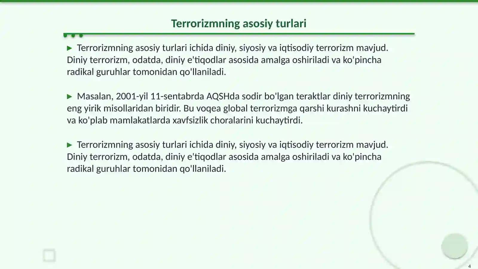 Diniy ekstremizm va terrorizmning mintaqada paydo bo’lishi 4