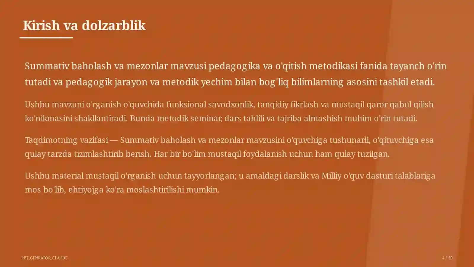Summativ baholash va mezonlar 4