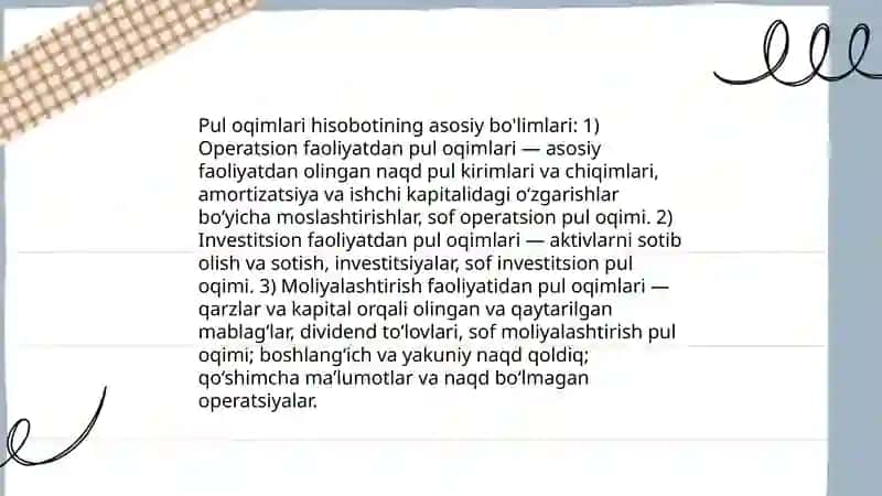 Pul oqimlari hisobotining mohiyati va tuzilishi 4