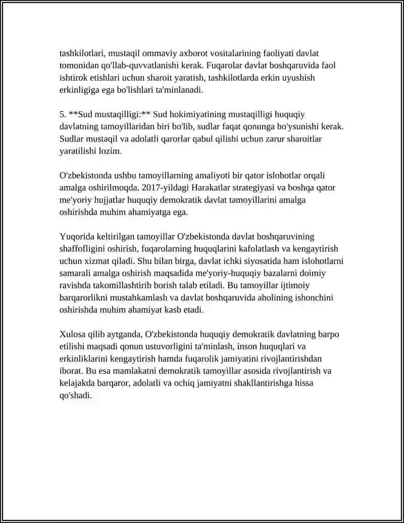 O'ZBEKISTONDA HUQUQIY DEMOKRATIK DAVLATLAR VA FUQAROLIK JAMIYATI ASOSLARINING BARPO ETILISHI 4