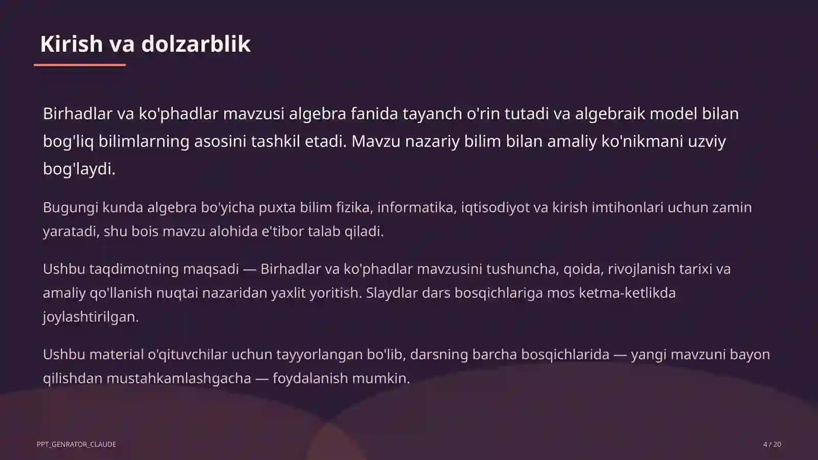 Birhadlar va ko'phadlar (7-sinf) 4
