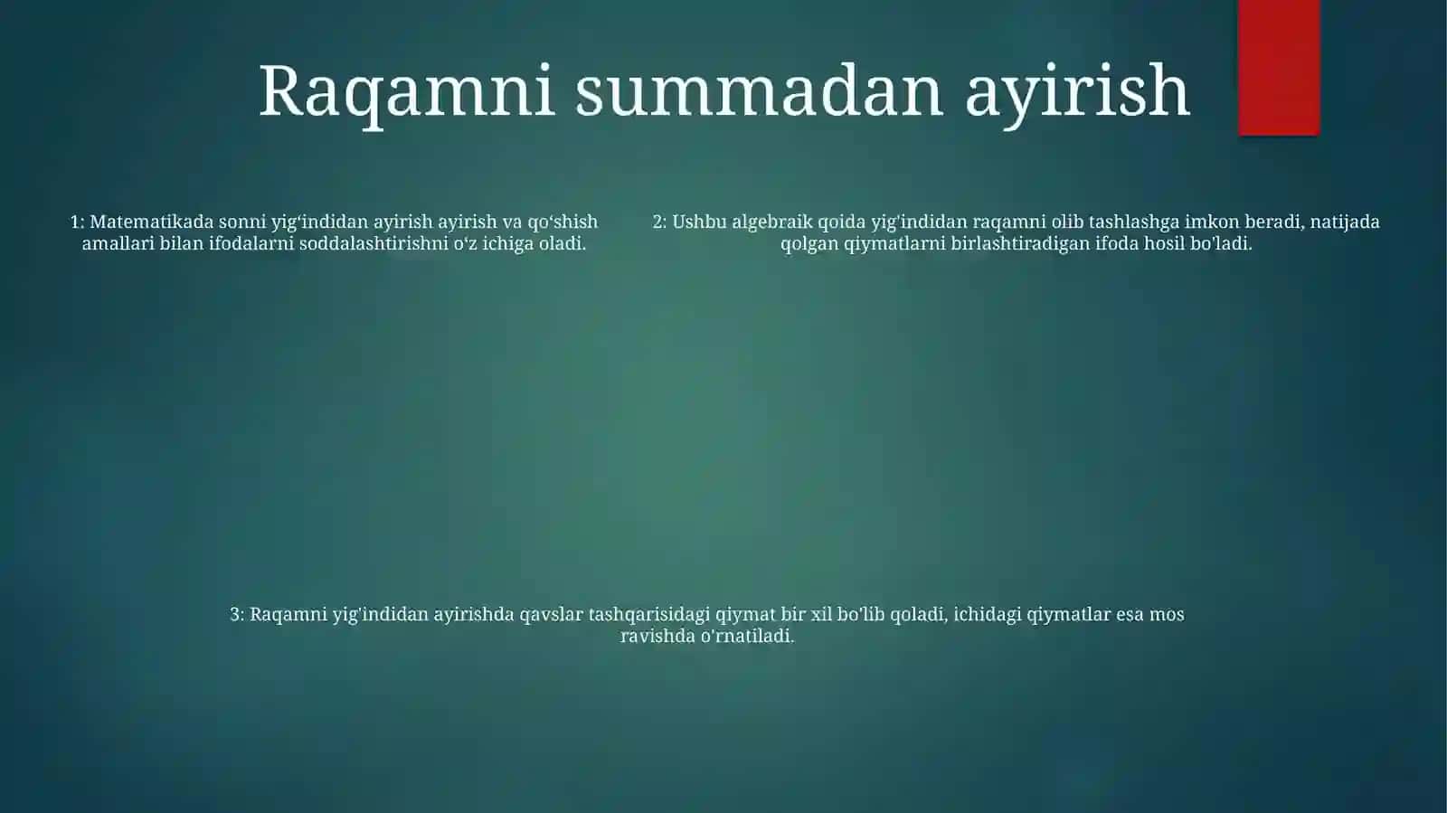 Yig'Indidan Sonni Va Sondan Yig'Indini Ayirish QoidalariningTo'PlamlarNazariyasi 4