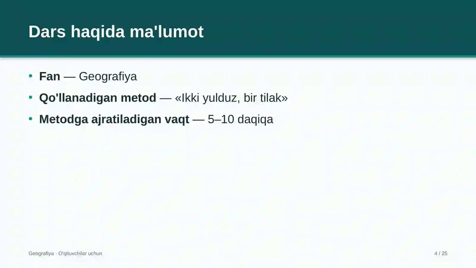 geografiya darslarida ikki yulduz bir tilak metodidan foydalanish 6564 4
