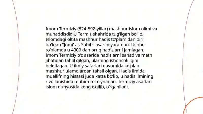 Imom Buxoriy va Imom Termiziyning Hadis ilmiga qoʻshgan hissalari 4