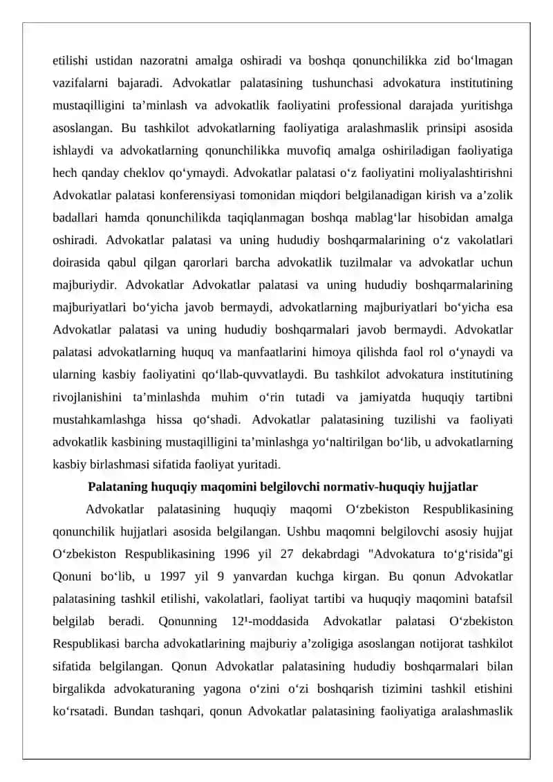 Oʻzbekiston Respublikasi Advokatlar Palatasining Huquqiy Maqomi 4
