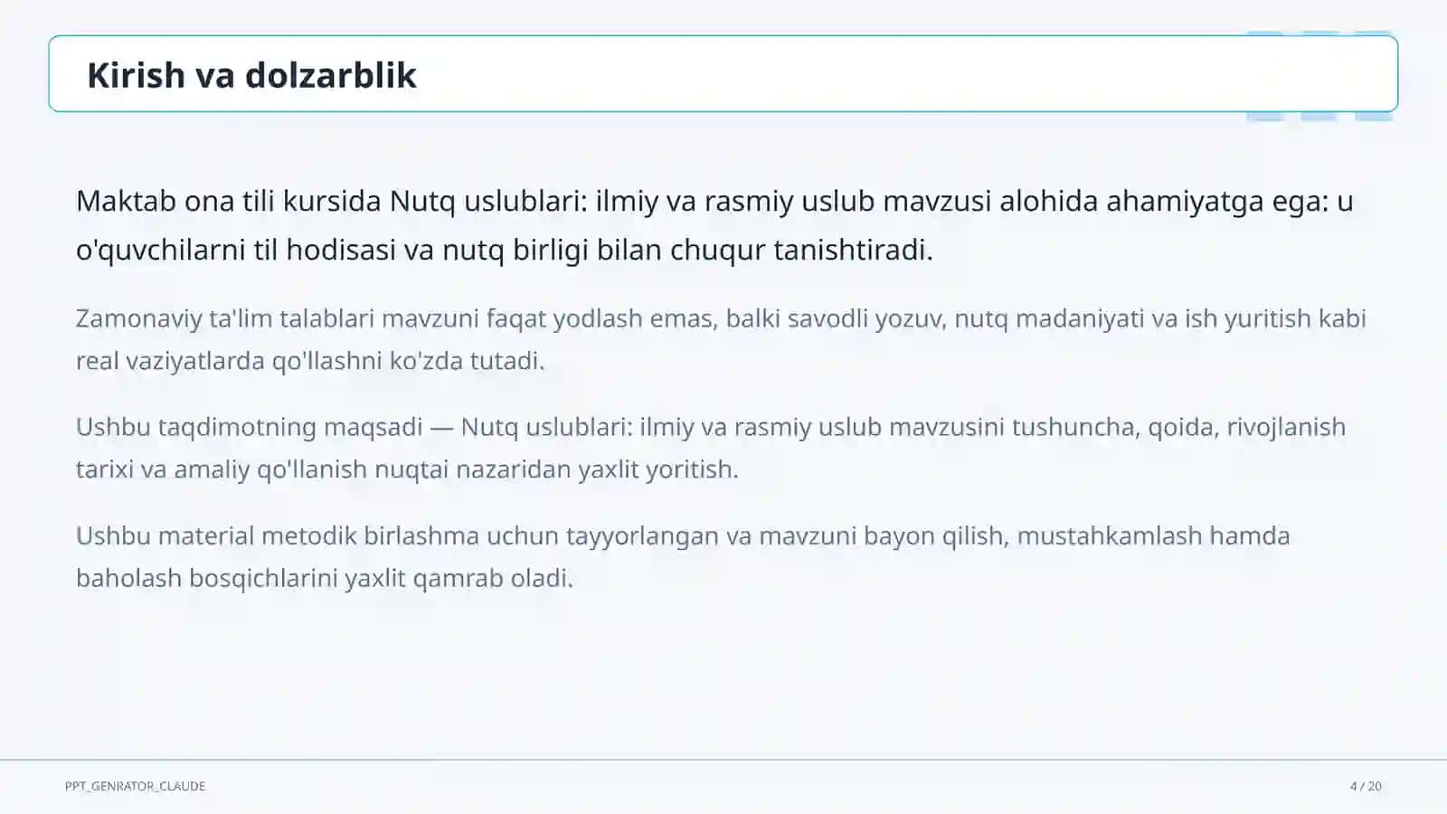 Nutq uslublari: ilmiy va rasmiy uslub (10-sinf) 4