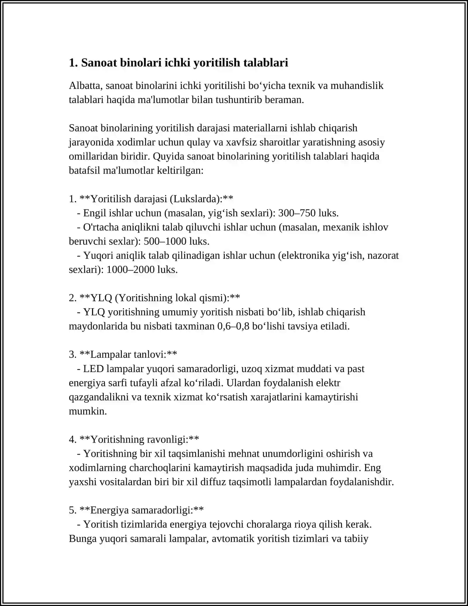 Sanoat binolari yoritilishiga qo‘yiladigan talablari 4