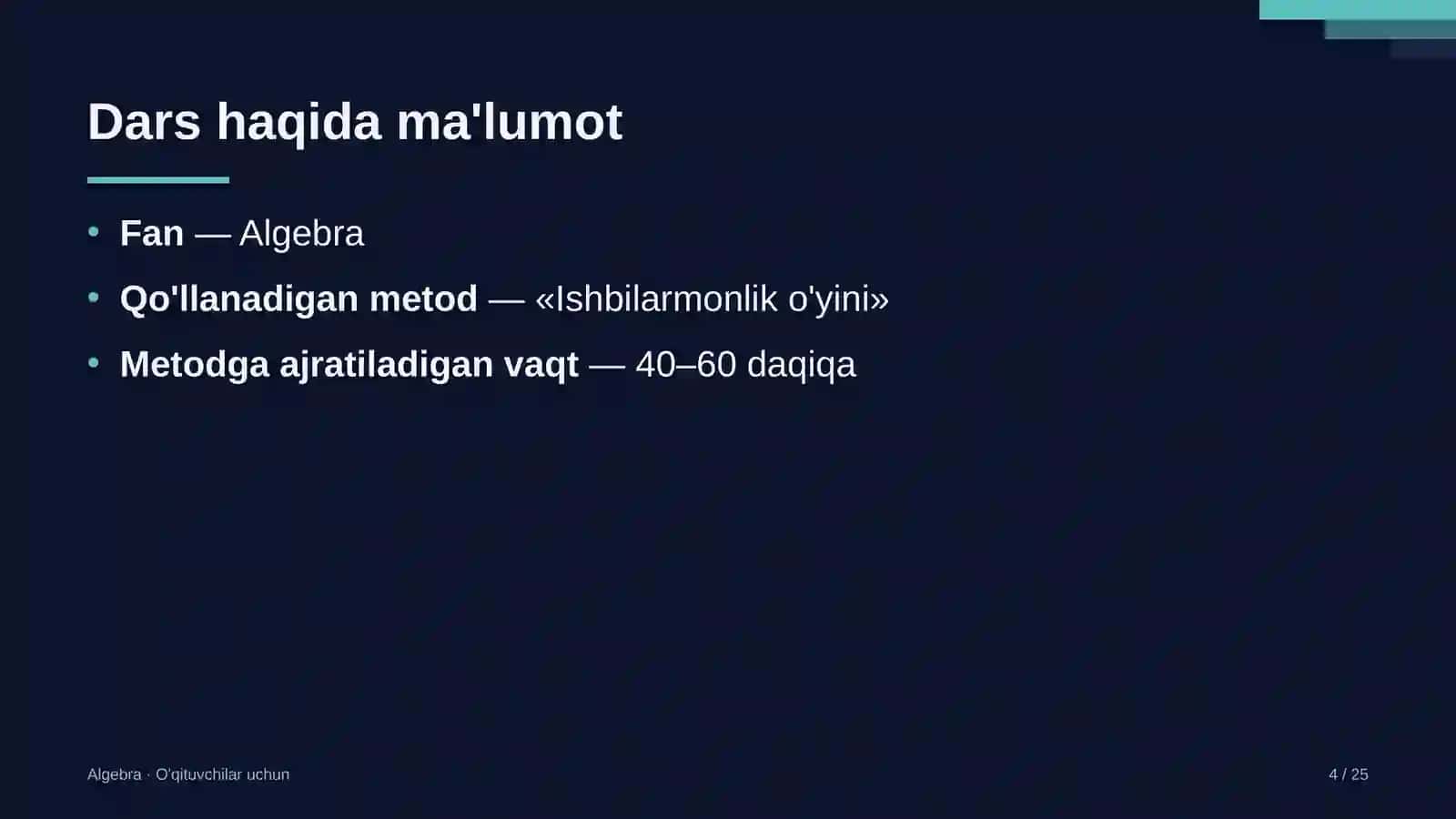 algebra darslarida ishbilarmonlik o'yini metodidan foydalanish 4914 4