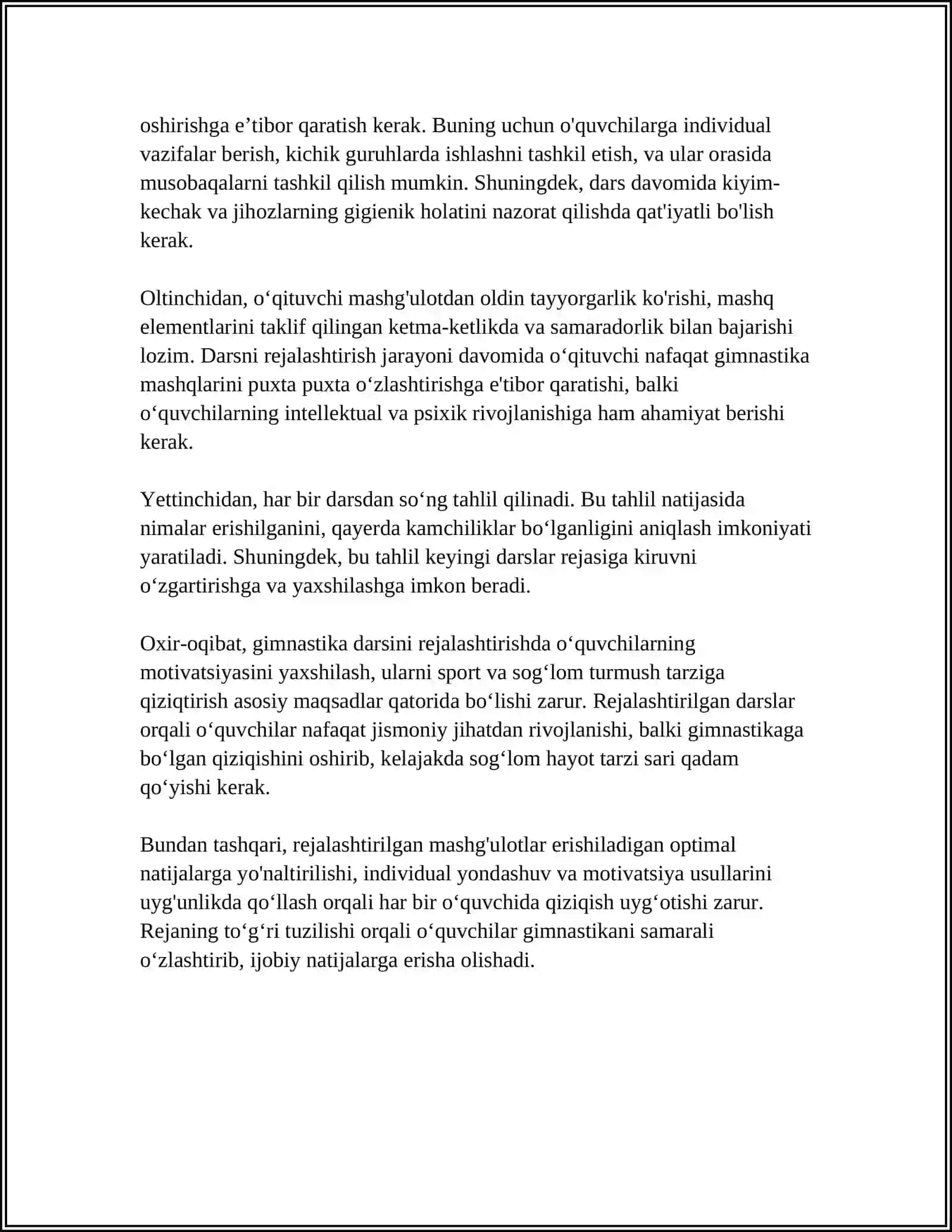GIMNASTIKA DARSLARINI TASHKIL QILISH VA O'TKAZISH 4