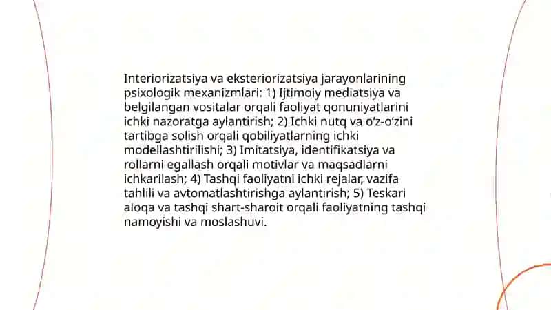 Faoliyatning interiorizatsiyasi va eksteriorizatsiyasi. Mehnat faoliyatining psixologik xususiyatlari 4