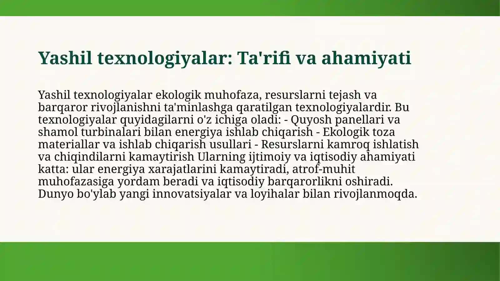 Yashil texnologiyalar va innovatsiyalar: barqaror ishlab chiqarish tizimlari 4