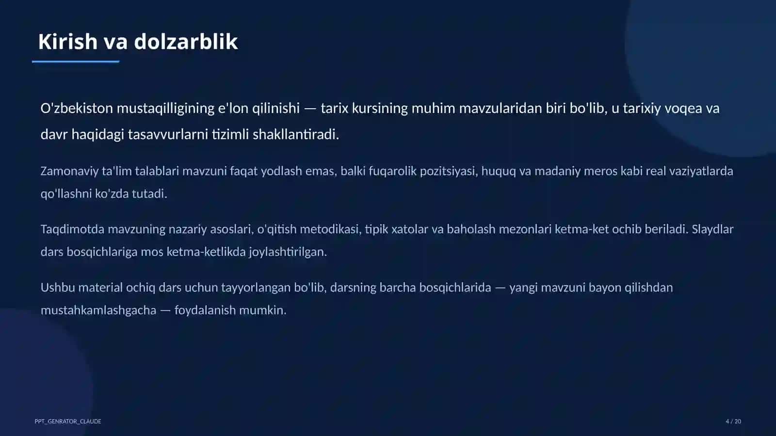 O'zbekiston mustaqilligining e'lon qilinishi (11-sinf) 4