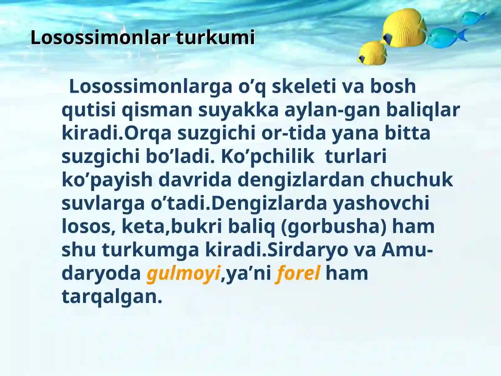 Suyakli baliqlar sinfi:asosiy sistematik guruhlari va ahamiyati 4