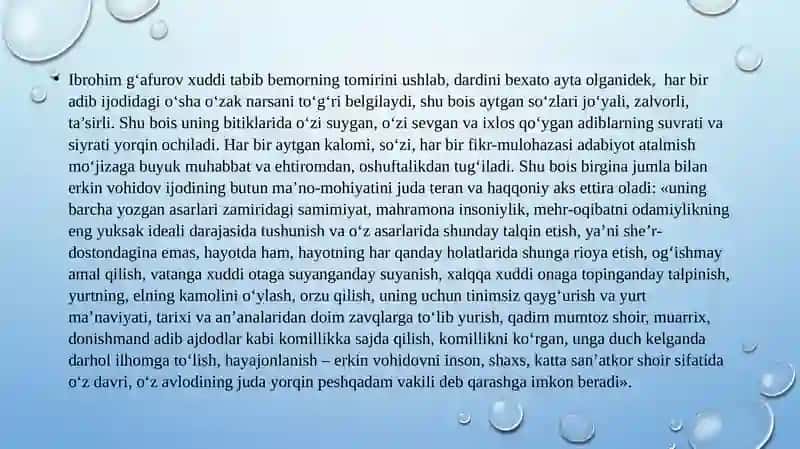 «Adabiy tanqidni esse janriga yaqinlashtirish, ikki janrni omuxta qilish uchun ko‘p yillardan beri urinaman», 4