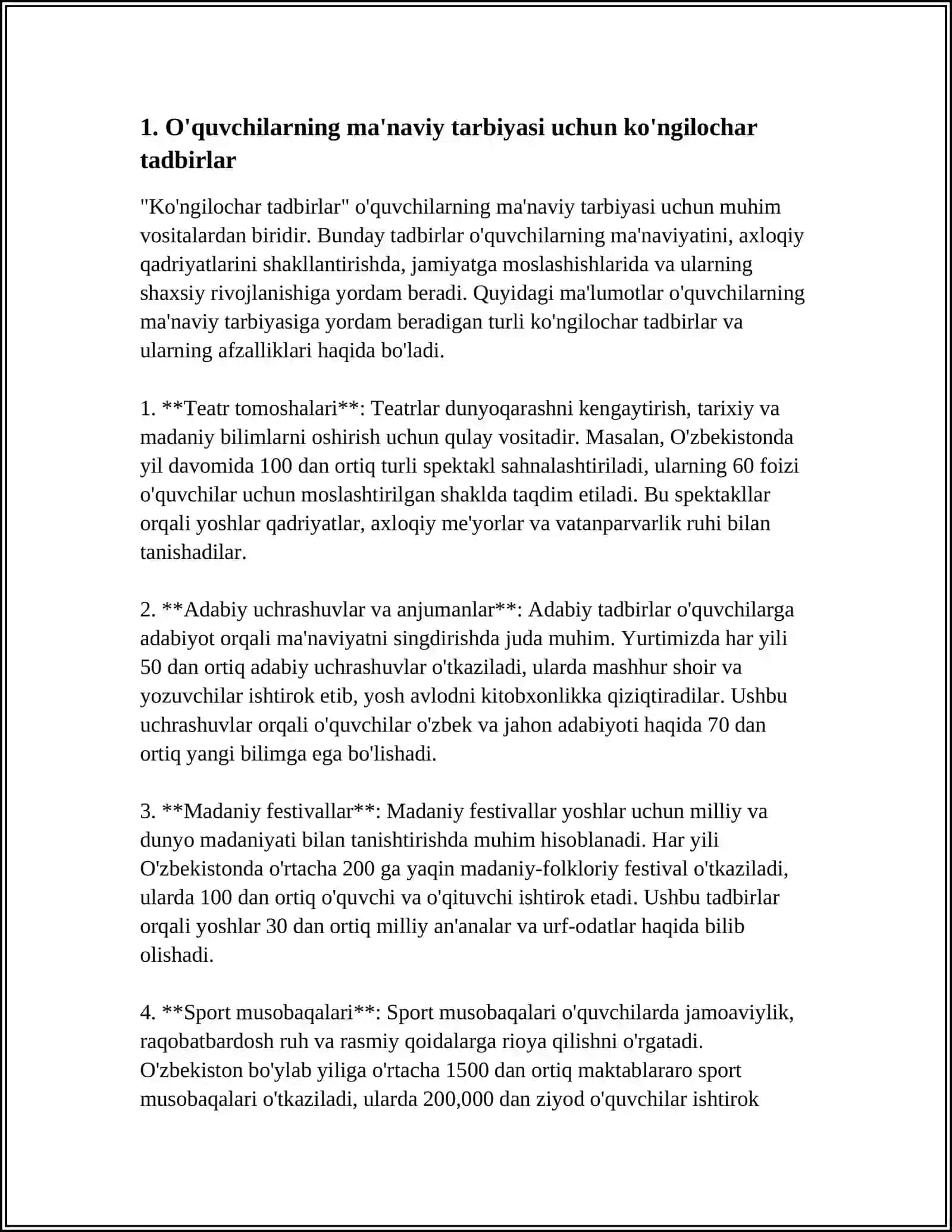 Mavzu: O'QUVCHILARNING DARSDAN TASHQARI TARBIYAVIY JARAYONIDA MA'NAVIY ISHLARINI TASHKIL ETISH 4