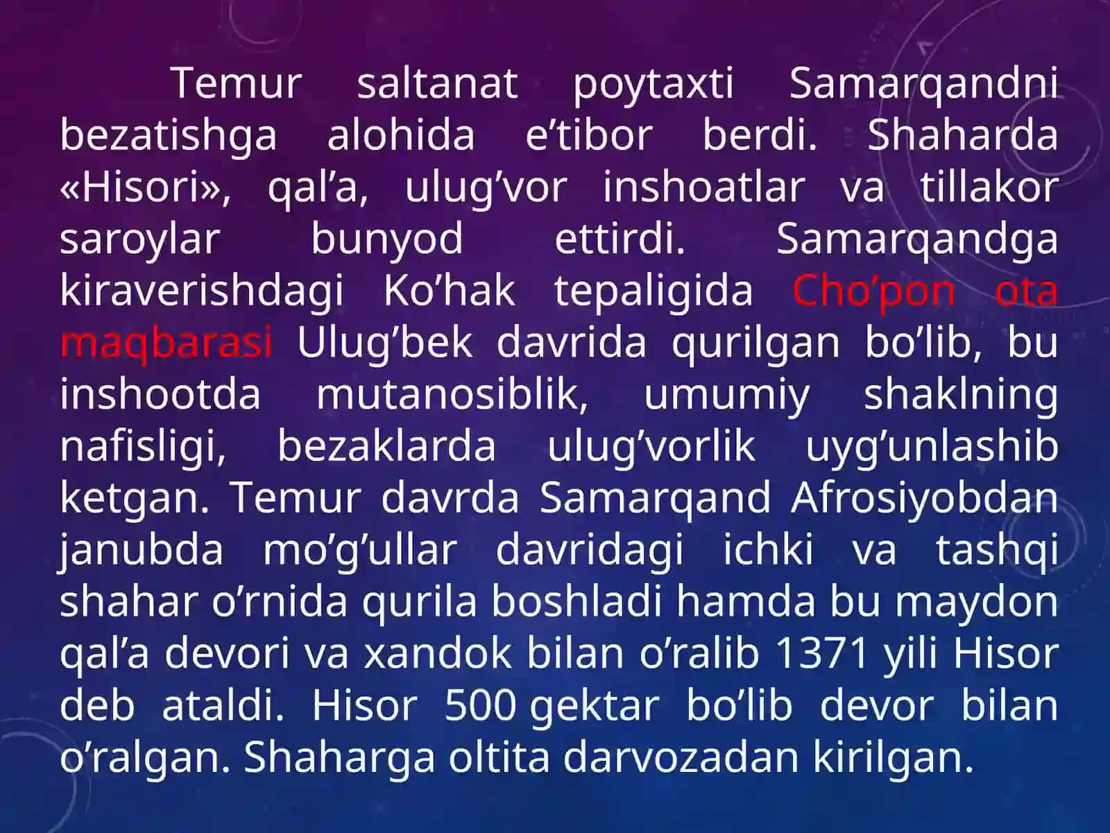 Mavarounnahr Temuriylar davri tarixiy-arxitektura viyodgorliklari 4