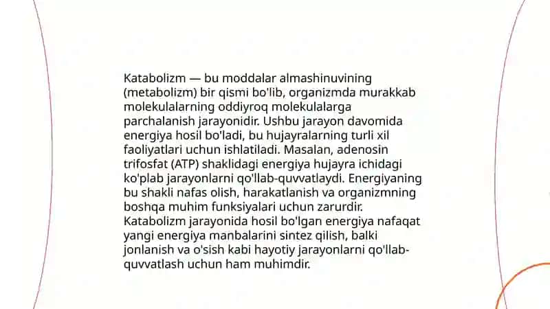 Metabolizm jarayonida energiya hosil boʼlishi va sarflanishi 4