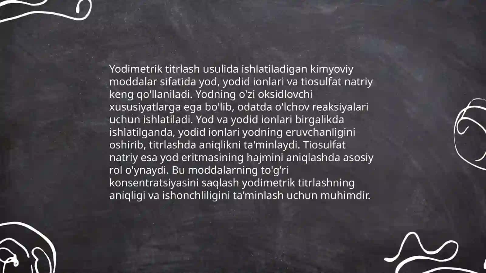 Yodimetrik titrlash usulida qaytaruvchilar va farmatsevtik preparatlarni miqdorlarini aniqlash usullari 4