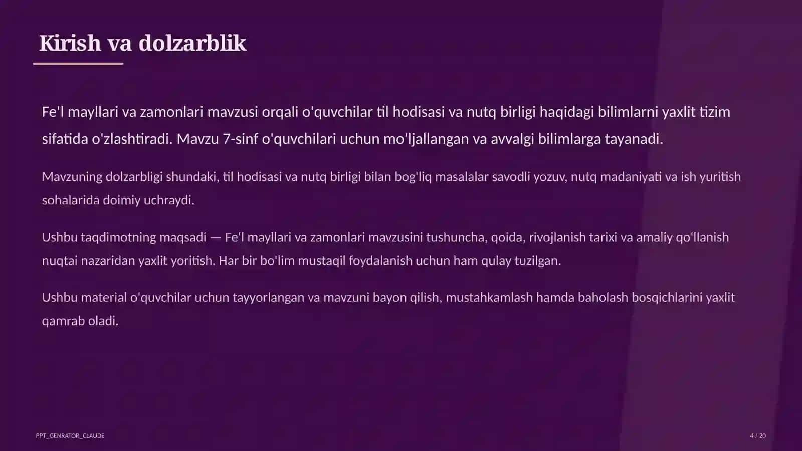 Fe'l mayllari va zamonlari (7-sinf) 4