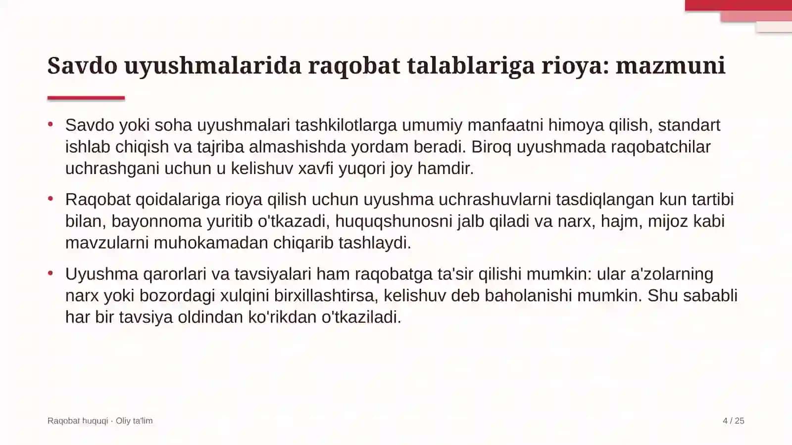 Elektron hujjat aylanishi tizimlarida savdo uyushmalari faoliyatida raqobat talablariga rioya qilish 4